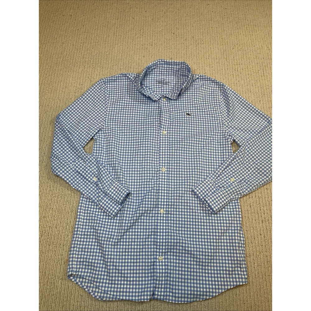 Vineyard Vines Boys Small Blue Gingham Performance Button Down Shirt